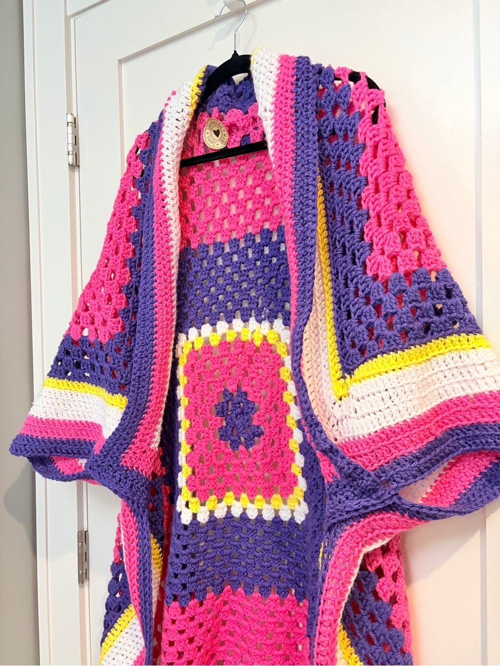 Handmade Crochet Granny Square Open Front Cardigan Kimono Duster One Size - Picture 3 of 7